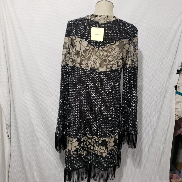 New A'reve Black Lace Cardigan  w/ Fringe Open Cardigan L - Picture 8 of 12
